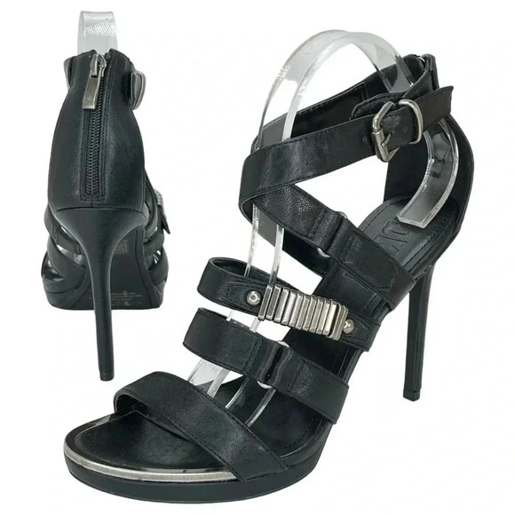 DKNY Deb Black Strappy Faux Leather Womens Heels Size 10M - Picture 13 of 16